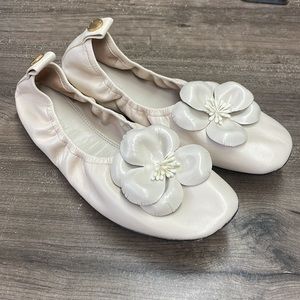 Tory Burch Leather Flower Flats